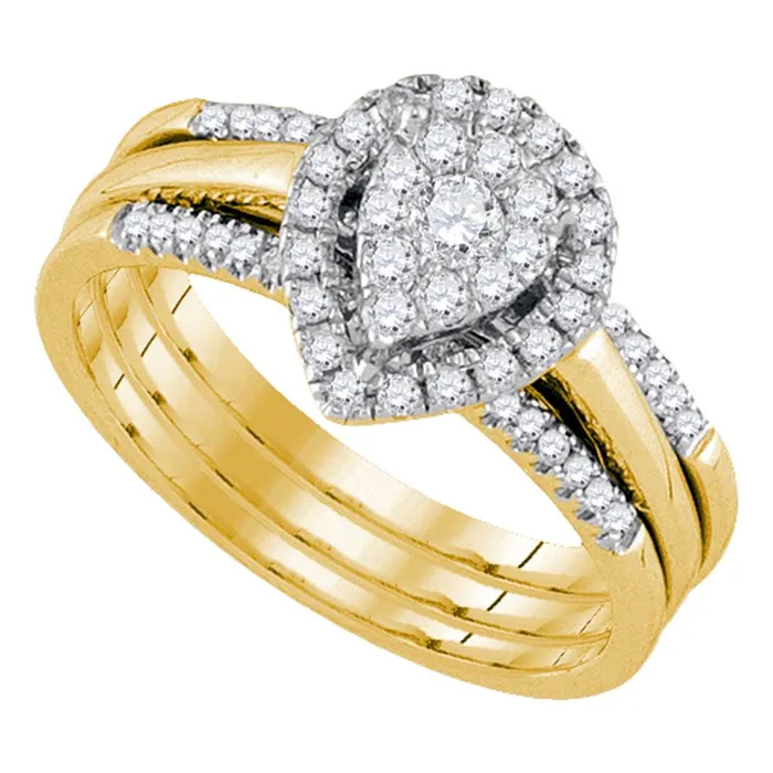 14kt Yellow Gold Womens Diamond Teardrop Cluster Bridal Wedding Engagement Ring Band Set 12 Cttw mayamila Rings 14kt Yellow Gold Womens Diamond Teardrop Cluster Bridal Wedding Engagement Ring Band Set 12 Cttw mayamila Rings