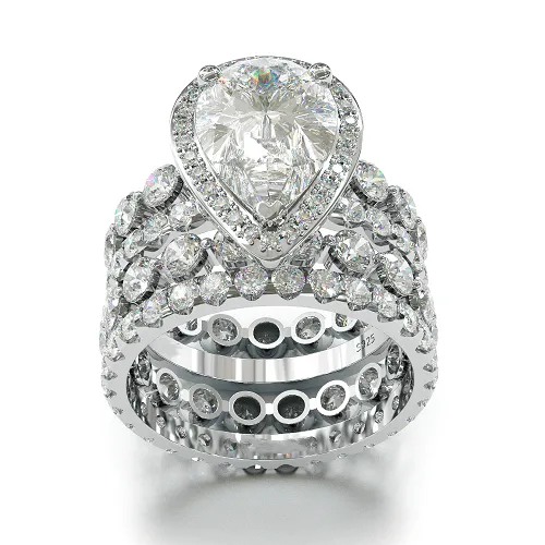 4PCS Pear Cut Wedding Bridal Set In Sterling Silver Shineofdiamond Rings