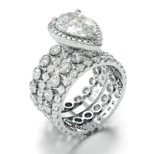 4PCS Pear Cut Wedding Bridal Set In Sterling Silver Shineofdiamond Rings