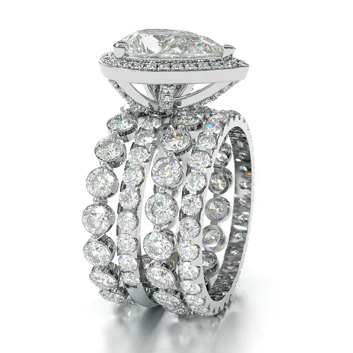 4PCS Pear Cut Wedding Bridal Set In Sterling Silver Shineofdiamond Rings