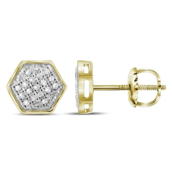 mayamila 10kt Yellow Gold Womens Round Diamond Hexagon Cluster Stud Earrings 110 Cttw Earrings mayamila 10kt Yellow Gold Womens Round Diamond Hexagon Cluster Stud Earrings 110 Cttw Earrings