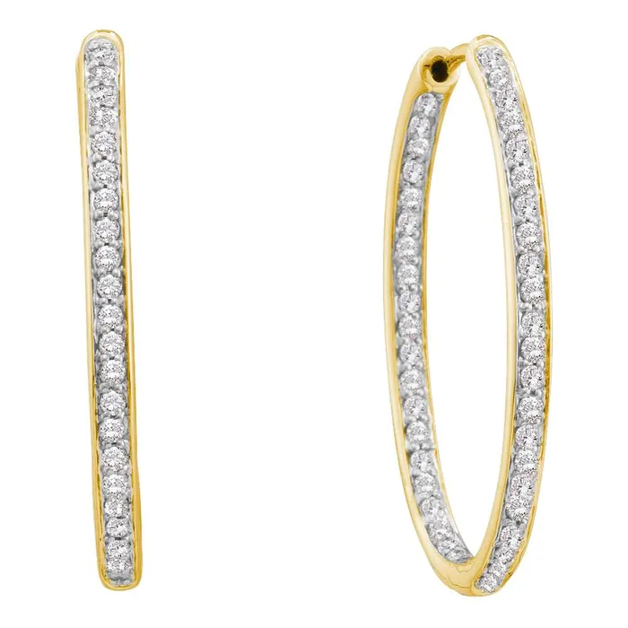 mayamila Earrings 14kt Yellow Gold Womens Round Diamond Inside Outside Endless Hoop Earrings 12 Cttw
