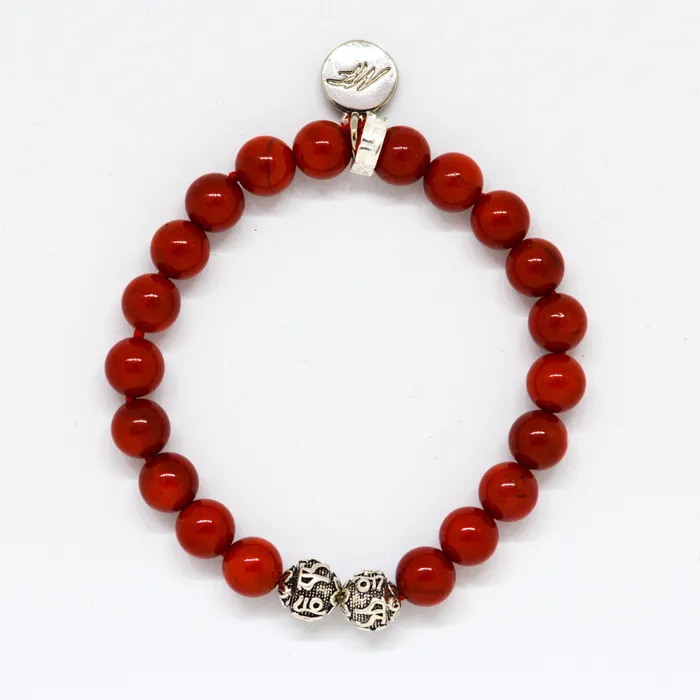 MF Bracelets Red Coral Stone Silver Bead Bracelet 8 MM