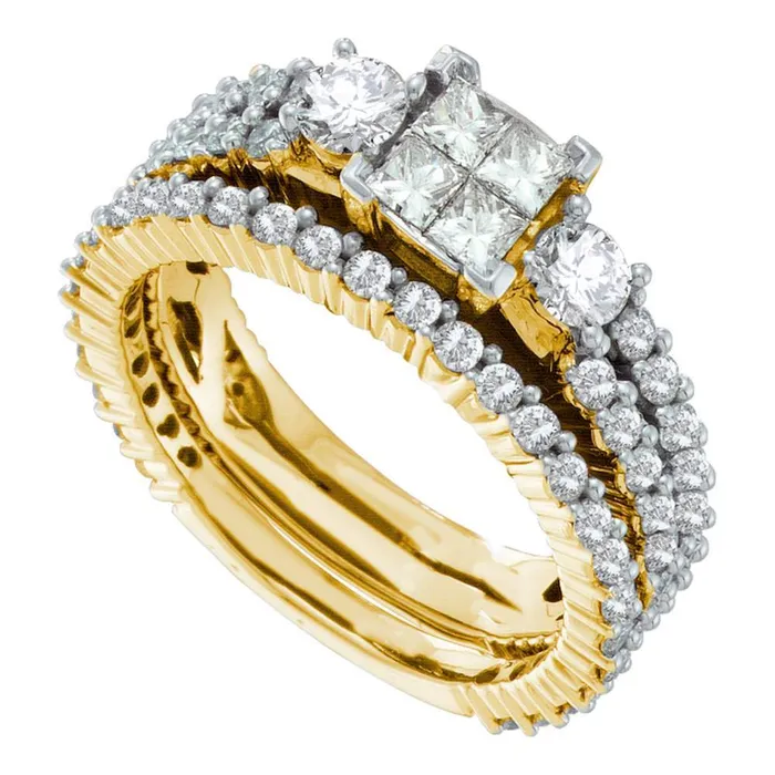 Rings mayamila 14kt Yellow Gold Womens Princess Diamond Cluster 3Piece Bridal Wedding Engagement Ring Band Set 200 Cttw Rings mayamila 14kt Yellow Gold Womens Princess Diamond Cluster 3Piece Bridal Wedding Engagement Ring Band Set 200 Cttw