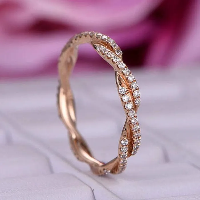 Rings Shineofidamond Rose Golden Twist Interweave Stackable Ring