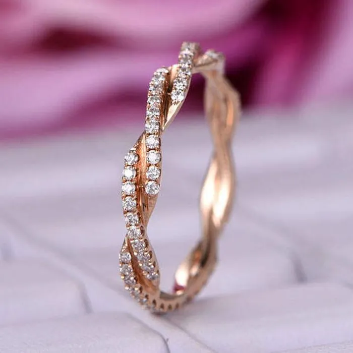 Rings Shineofidamond Rose Golden Twist Interweave Stackable Ring Rings Shineofidamond Rose Golden Twist Interweave Stackable Ring