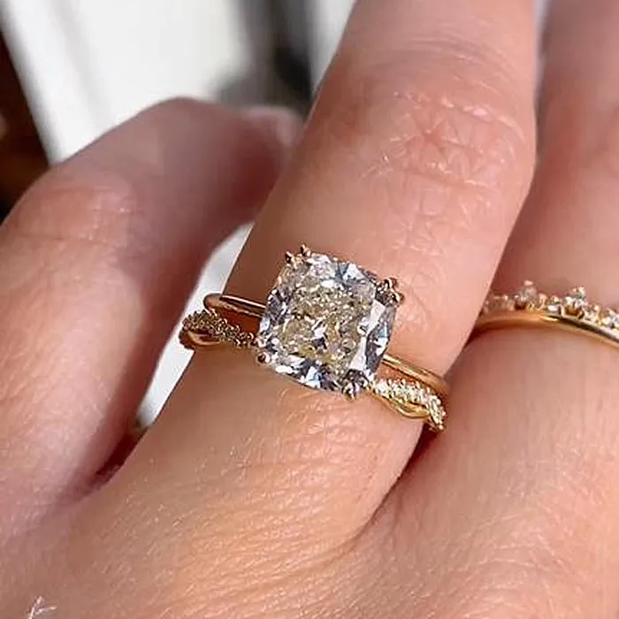 Shineofdiamond Rings 2pcs Cushion Cut Twisted Bridal Ring Set In Sterling Silver