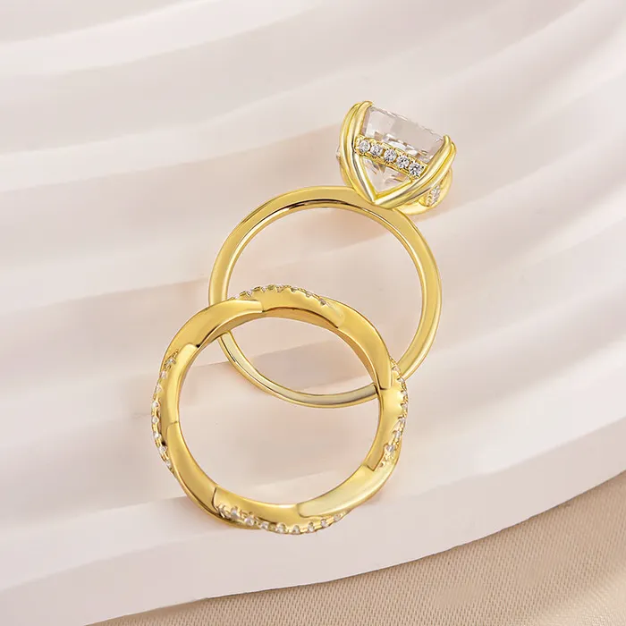 Shineofdiamond Rings 2pcs Cushion Cut Twisted Bridal Ring Set In Sterling Silver