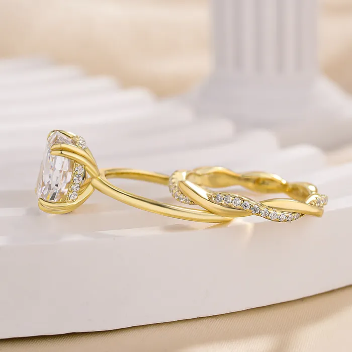 Shineofdiamond Rings 2pcs Cushion Cut Twisted Bridal Ring Set In Sterling Silver