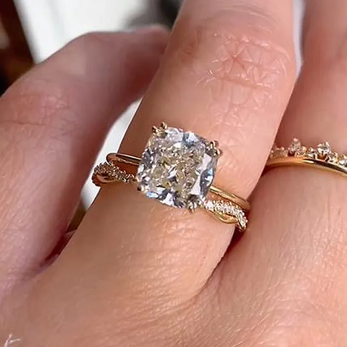Shineofdiamond Rings 2pcs Cushion Cut Twisted Bridal Ring Set In Sterling Silver