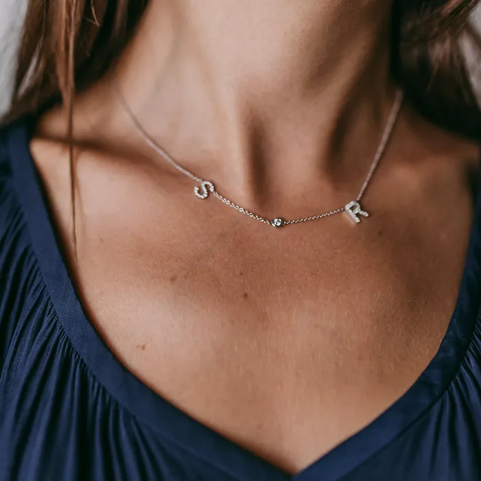 The Private Room Fine Jewelry Necklaces Diamond Bezel 2 Initials Necklace