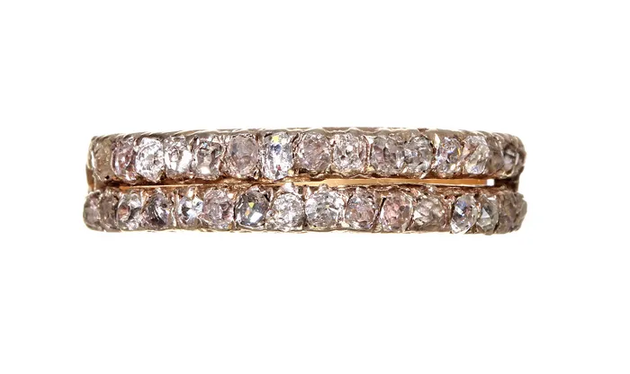 Bell Bird Antiques Rings Early 19th Century Rose Cut Diamond Double Row Band Bell Bird Antiques Rings Early 19th Century Rose Cut Diamond Double Row Band