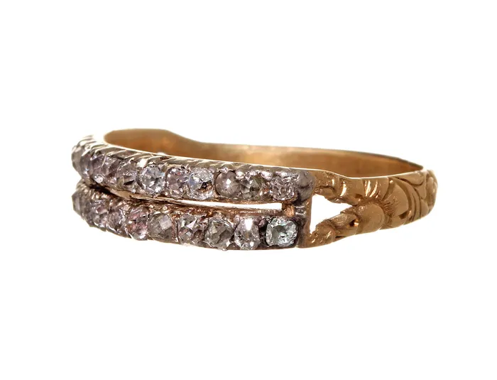 Bell Bird Antiques Rings Early 19th Century Rose Cut Diamond Double Row Band