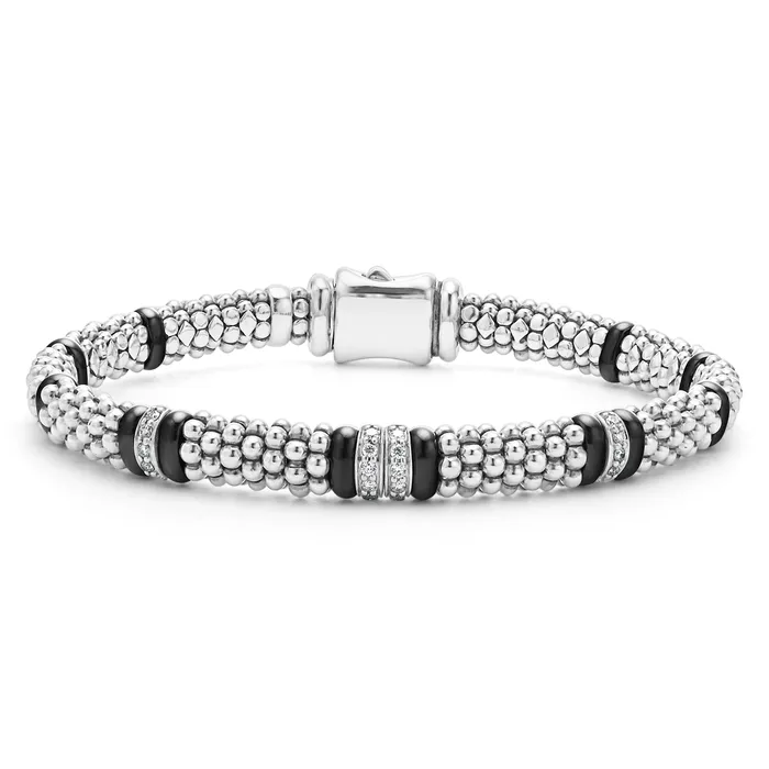 LAGOS Bracelets Black Caviar Four Station Diamond Caviar Bracelet 6mm