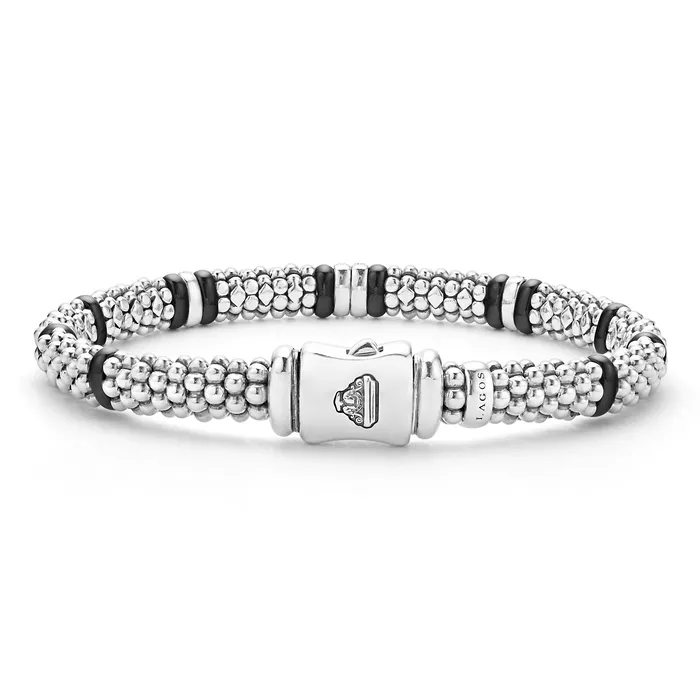 LAGOS Bracelets Black Caviar Four Station Diamond Caviar Bracelet 6mm