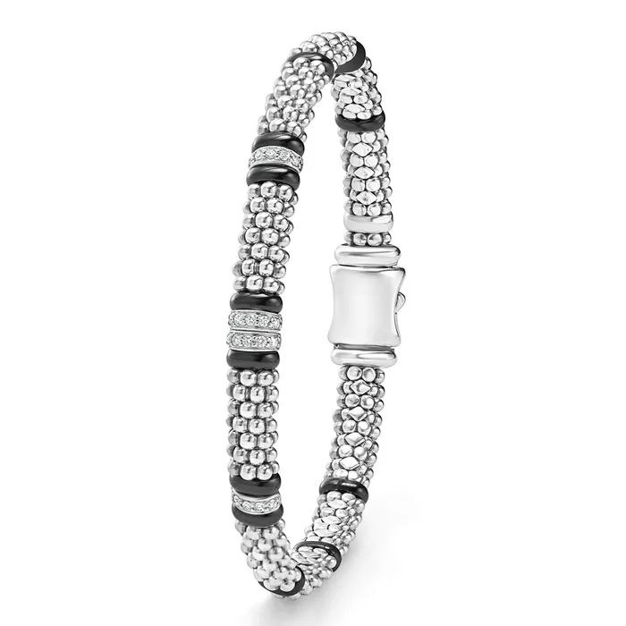 LAGOS Bracelets Black Caviar Four Station Diamond Caviar Bracelet 6mm