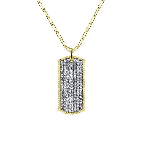 Necklaces GABRIEL CO 14K Yellow Gold Diamond Pave Dog Tag Pendant Hollow Chain Necklace Necklaces GABRIEL CO 14K Yellow Gold Diamond Pave Dog Tag Pendant Hollow Chain Necklace