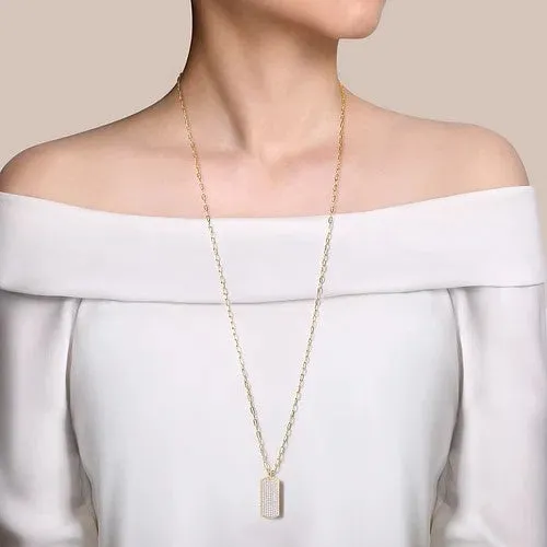 Necklaces GABRIEL CO 14K Yellow Gold Diamond Pave Dog Tag Pendant Hollow Chain Necklace Necklaces GABRIEL CO 14K Yellow Gold Diamond Pave Dog Tag Pendant Hollow Chain Necklace
