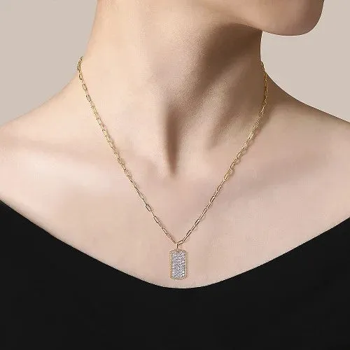Necklaces GABRIEL CO 14K Yellow Gold Diamond Pave Dog Tag Pendant Hollow Chain Necklace Necklaces GABRIEL CO 14K Yellow Gold Diamond Pave Dog Tag Pendant Hollow Chain Necklace