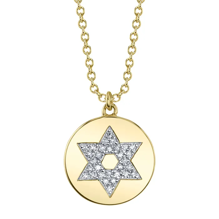 SHY CREATION Diamond Round Disc Star of David Pendant Necklaces