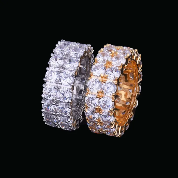 Tennis Two Rows Solitaire Couples Iced Out Diamond Ring SHINE Rings