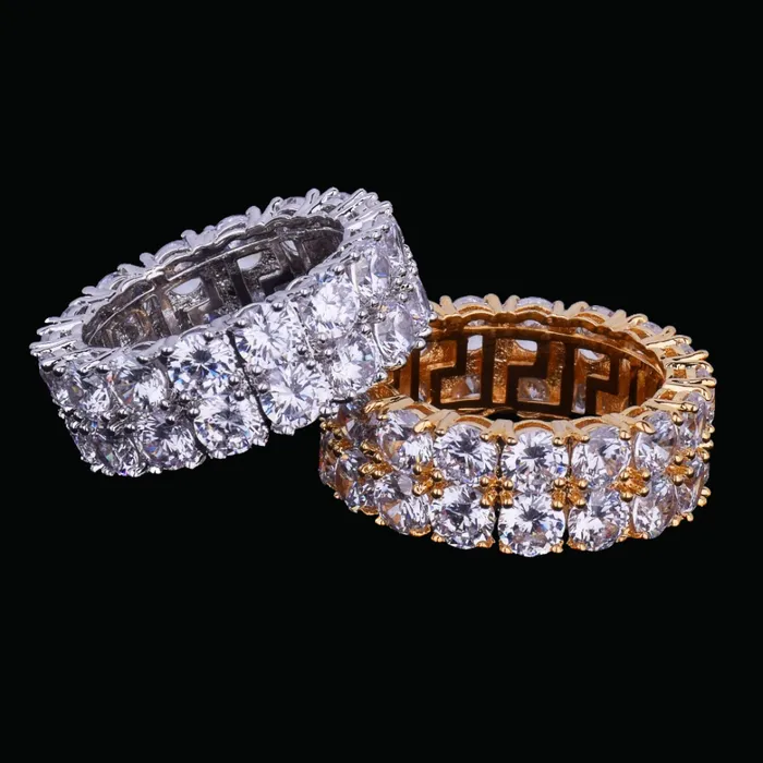 Tennis Two Rows Solitaire Couples Iced Out Diamond Ring SHINE Rings