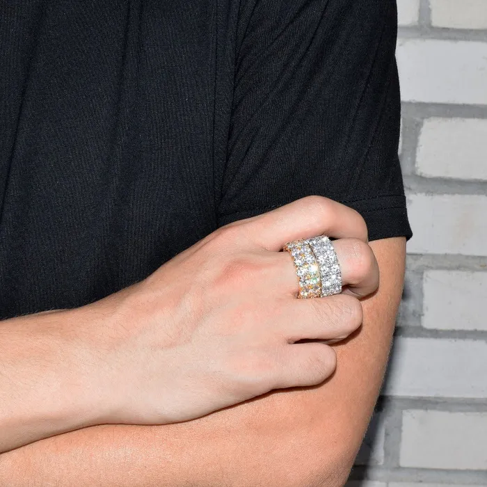Tennis Two Rows Solitaire Couples Iced Out Diamond Ring SHINE Rings