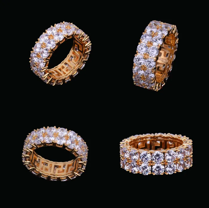 Tennis Two Rows Solitaire Couples Iced Out Diamond Ring SHINE Rings