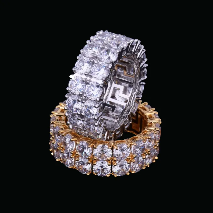 Tennis Two Rows Solitaire Couples Iced Out Diamond Ring SHINE Rings