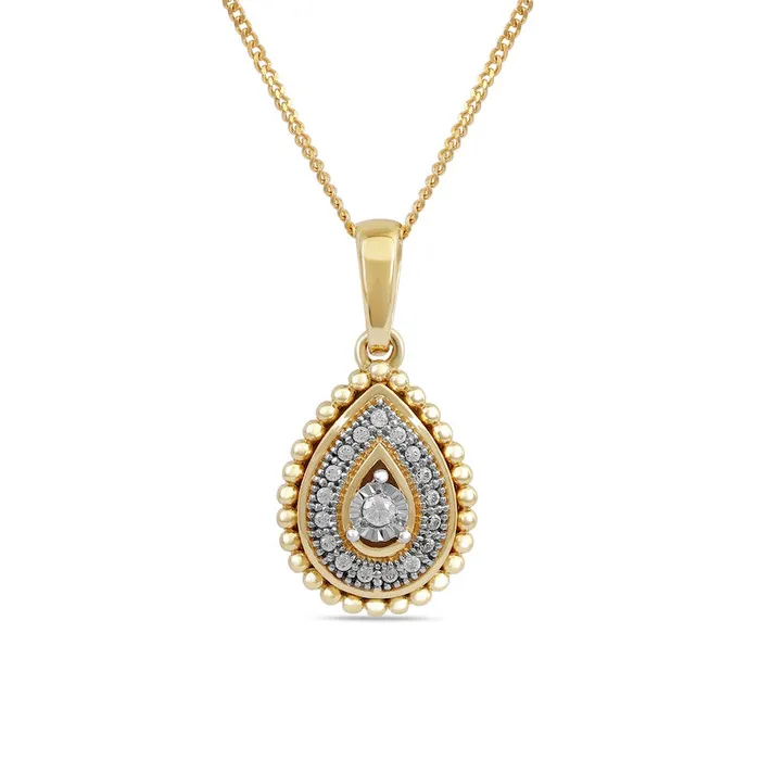 005 CT TW Natural Diamond Teardrop Bead Frame Pendant in 10K Yellow Gold Goldia Necklaces 005 CT TW Natural Diamond Teardrop Bead Frame Pendant in 10K Yellow Gold Goldia Necklaces