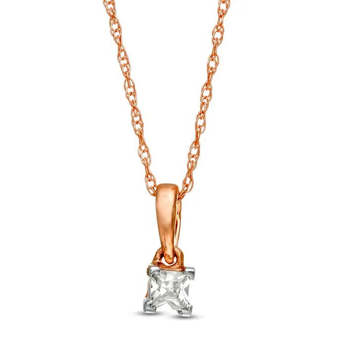 01 CT PrincessCut Natural Clarity Enhanced Solitaire Pendant in 10K Rose Gold Goldia Necklaces 01 CT PrincessCut Natural Clarity Enhanced Solitaire Pendant in 10K Rose Gold Goldia Necklaces