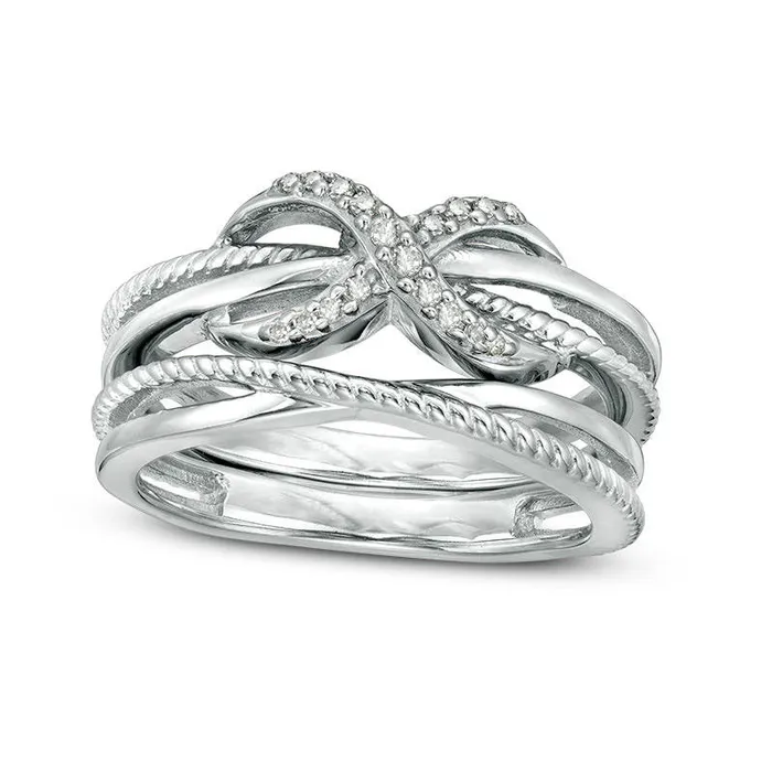 010 CT TW Natural Diamond Infinity Crossover Two Piece Stackable Band Set in Sterling Silver Goldia Rings 010 CT TW Natural Diamond Infinity Crossover Two Piece Stackable Band Set in Sterling Silver Goldia Rings