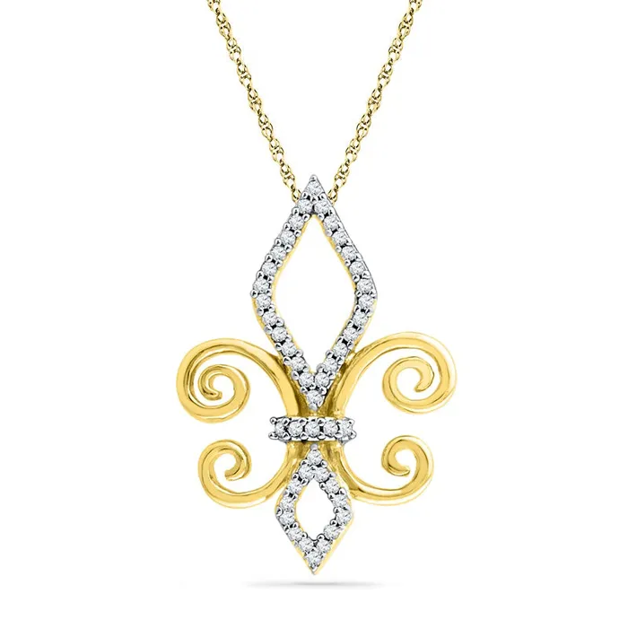 013 CT TW Natural Diamond FleurdeLis Pendant in Sterling Silver and 14K Gold Plate Goldia Necklaces 013 CT TW Natural Diamond FleurdeLis Pendant in Sterling Silver and 14K Gold Plate Goldia Necklaces