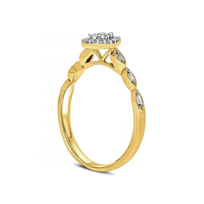 020 CT TW Composite Baguette and Round Natural Diamond PearShaped Frame Scallop Shank Promise Ring in Solid 10K Yellow Gold Goldia Rings 020 CT TW Composite Baguette and Round Natural Diamond PearShaped Frame Scallop Shank Promise Ring in Solid 10K Yellow Gold Goldia Rings