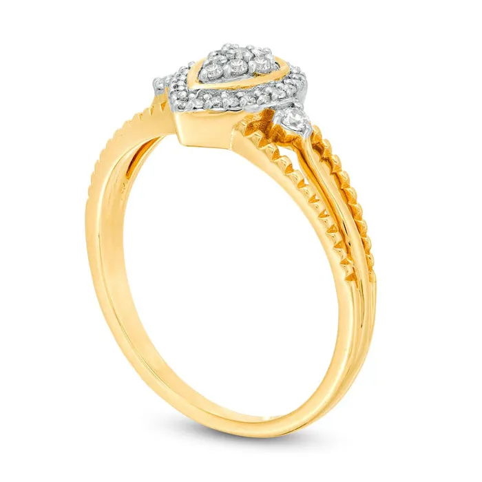 020 CT TW Composite Natural Diamond PearShaped Frame Antique VintageStyle Split Shank Promise Ring in Solid 10K Yellow Gold Goldia Rings 020 CT TW Composite Natural Diamond PearShaped Frame Antique VintageStyle Split Shank Promise Ring in Solid 10K Yellow Gold Goldia Rings