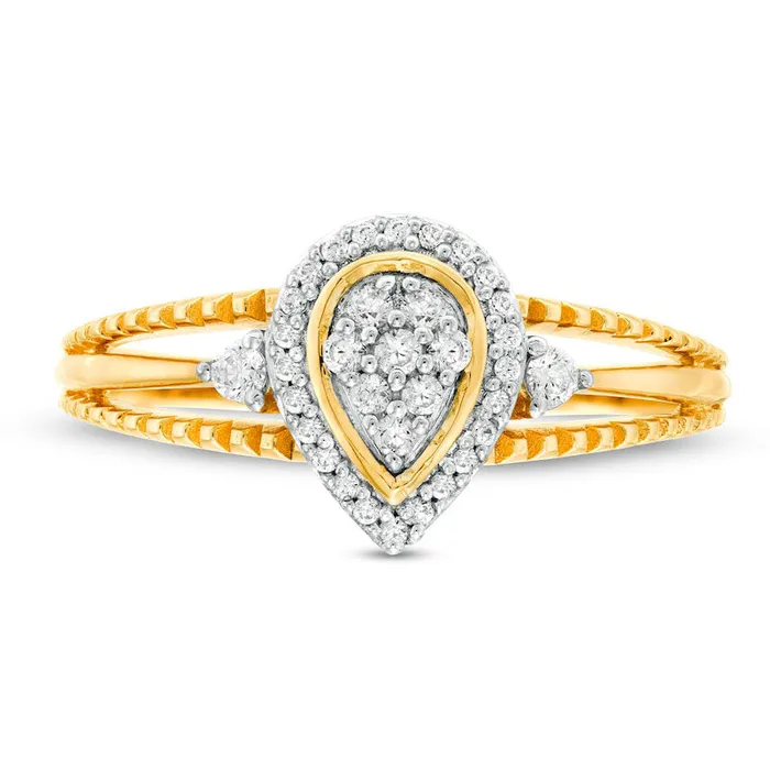 020 CT TW Composite Natural Diamond PearShaped Frame Antique VintageStyle Split Shank Promise Ring in Solid 10K Yellow Gold Goldia Rings 020 CT TW Composite Natural Diamond PearShaped Frame Antique VintageStyle Split Shank Promise Ring in Solid 10K Yellow Gold Goldia Rings