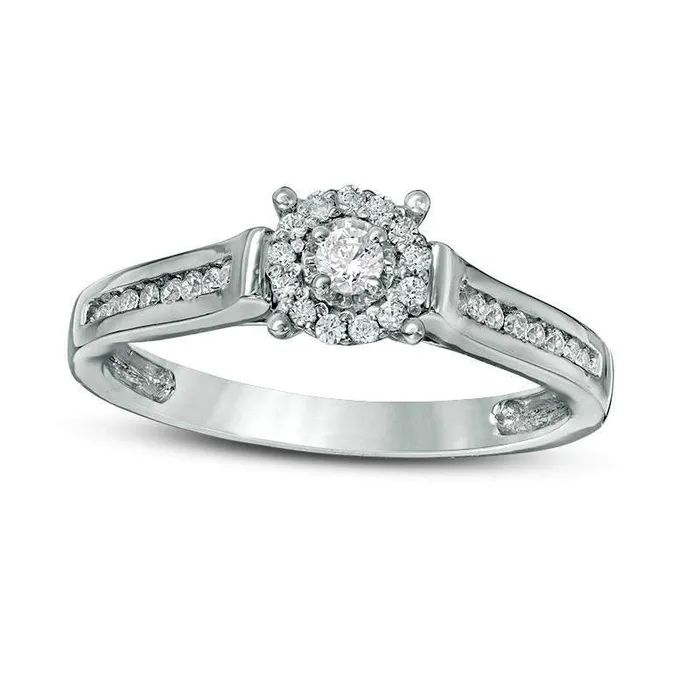 020 CT TW Natural Diamond Double Frame Promise Ring in Solid 10K White Gold Goldia Rings