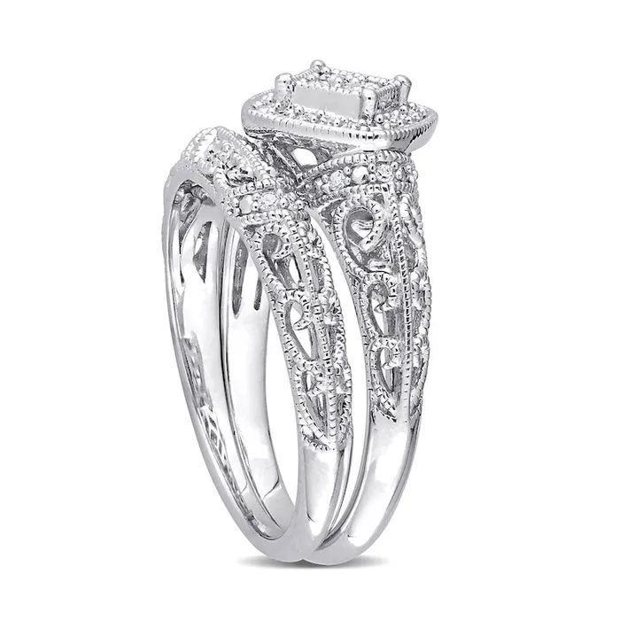 020 CT TW Natural Diamond Tilted Cushion Frame Antique VintageStyle Bridal Engagement Ring Set in Sterling Silver Goldia Rings 020 CT TW Natural Diamond Tilted Cushion Frame Antique VintageStyle Bridal Engagement Ring Set in Sterling Silver Goldia Rings
