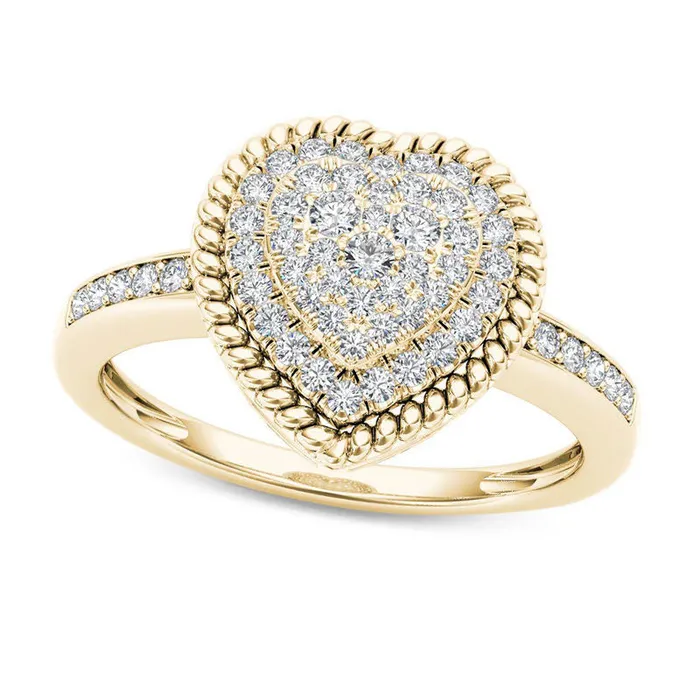 025 CT TW Composite Natural Diamond HeartShaped Rope Frame Ring in Solid 10K Yellow Gold Goldia Rings 025 CT TW Composite Natural Diamond HeartShaped Rope Frame Ring in Solid 10K Yellow Gold Goldia Rings