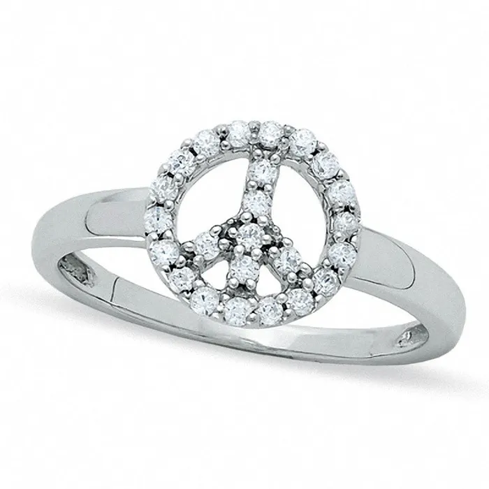 025 CT TW Natural Diamond Peace Ring in Solid 10K White Gold Goldia Rings 025 CT TW Natural Diamond Peace Ring in Solid 10K White Gold Goldia Rings