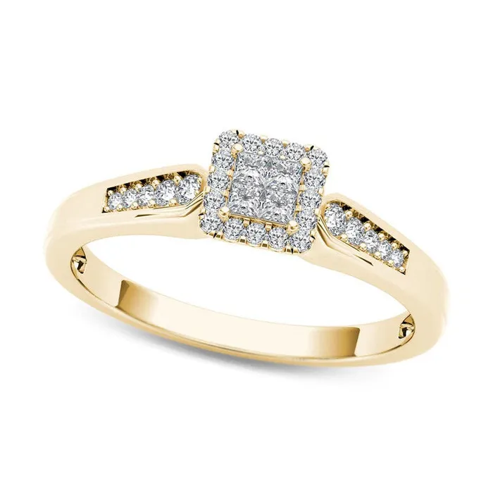 025 CT TW Quad PrincessCut Natural Diamond Frame Promise Ring in Solid 14K Gold Goldia Rings 025 CT TW Quad PrincessCut Natural Diamond Frame Promise Ring in Solid 14K Gold Goldia Rings