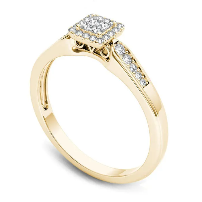 025 CT TW Quad PrincessCut Natural Diamond Frame Promise Ring in Solid 14K Gold Goldia Rings 025 CT TW Quad PrincessCut Natural Diamond Frame Promise Ring in Solid 14K Gold Goldia Rings