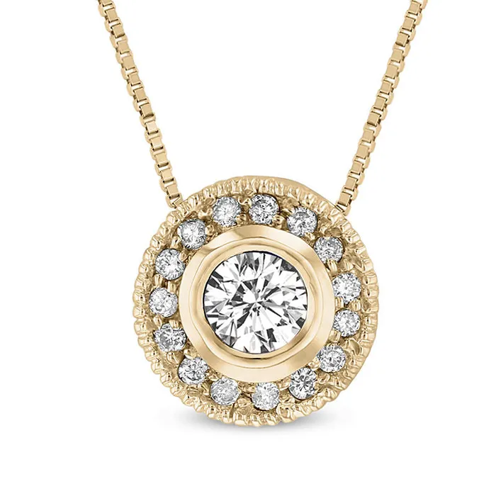 033 CT TW Natural Diamond Frame Antique VintageStyle Pendant in 14K Gold ISI2 Goldia Necklaces 033 CT TW Natural Diamond Frame Antique VintageStyle Pendant in 14K Gold ISI2 Goldia Necklaces
