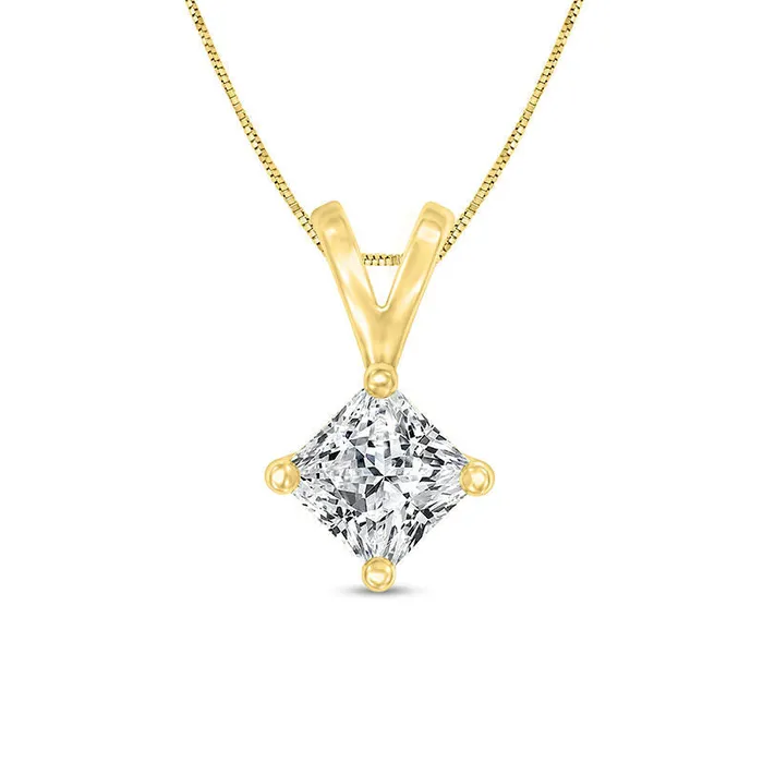 05 CT Certified PrincessCut Natural Clarity Enhanced Solitaire Pendant in 14K Gold IVS2 Goldia Necklaces 05 CT Certified PrincessCut Natural Clarity Enhanced Solitaire Pendant in 14K Gold IVS2 Goldia Necklaces