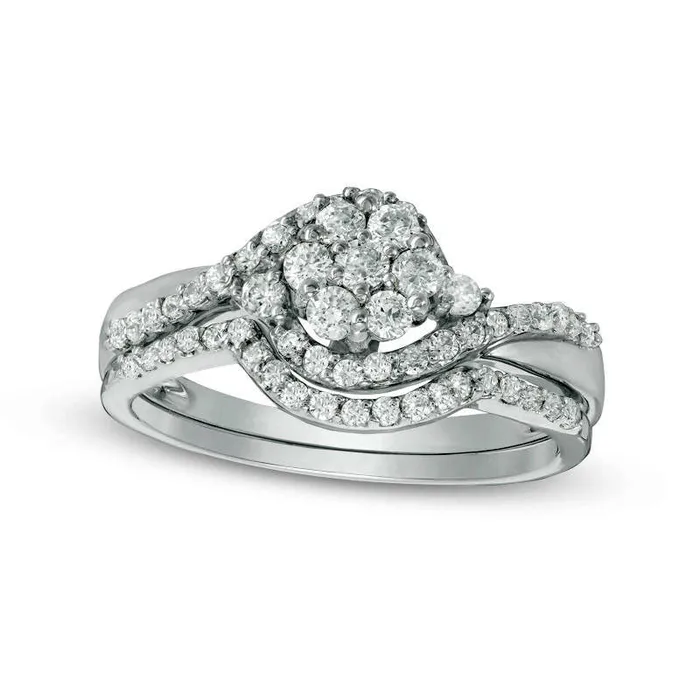 050 CT TW Composite Natural Diamond Bypass Frame Bridal Engagement Ring Set in Solid 10K White Gold Goldia Rings 050 CT TW Composite Natural Diamond Bypass Frame Bridal Engagement Ring Set in Solid 10K White Gold Goldia Rings