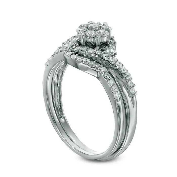 050 CT TW Composite Natural Diamond Bypass Frame Bridal Engagement Ring Set in Solid 10K White Gold Goldia Rings 050 CT TW Composite Natural Diamond Bypass Frame Bridal Engagement Ring Set in Solid 10K White Gold Goldia Rings