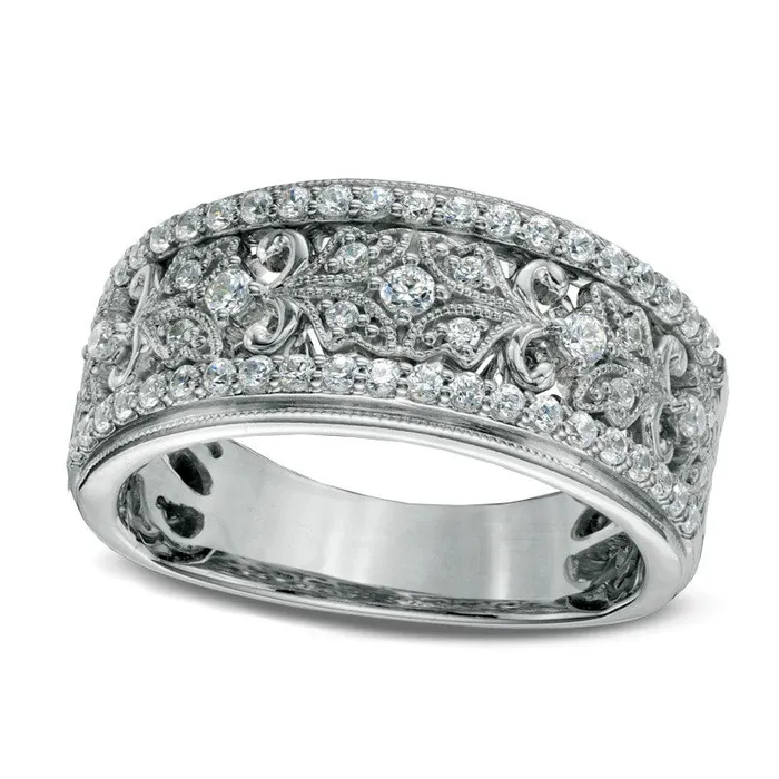 050 CT TW Natural Diamond Antique VintageStyle Ring in Solid 14K White Gold Goldia Rings 050 CT TW Natural Diamond Antique VintageStyle Ring in Solid 14K White Gold Goldia Rings