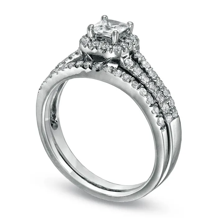 050 CT TW PrincessCut Natural Diamond Frame Split Shank Bridal Engagement Ring Set in Solid 14K White Gold Goldia Rings 050 CT TW PrincessCut Natural Diamond Frame Split Shank Bridal Engagement Ring Set in Solid 14K White Gold Goldia Rings