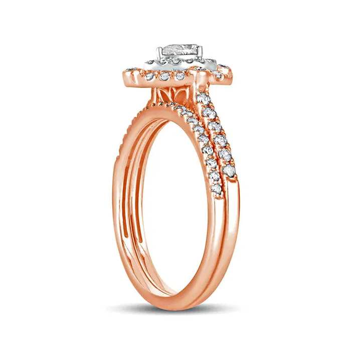 063 CT TW PearShaped Natural Diamond Double Frame Bridal Engagement Ring Set in Solid 10K Rose Gold Goldia Rings 063 CT TW PearShaped Natural Diamond Double Frame Bridal Engagement Ring Set in Solid 10K Rose Gold Goldia Rings