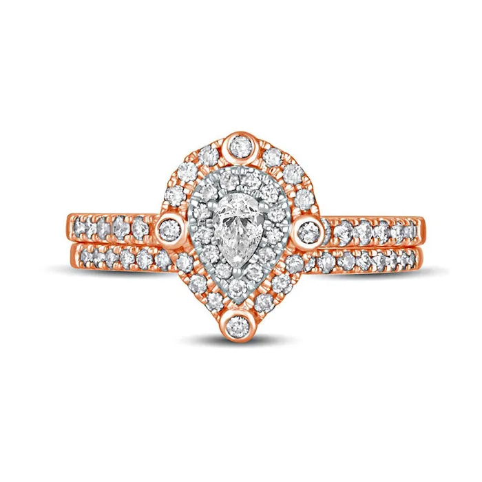 063 CT TW PearShaped Natural Diamond Double Frame Bridal Engagement Ring Set in Solid 10K Rose Gold Goldia Rings 063 CT TW PearShaped Natural Diamond Double Frame Bridal Engagement Ring Set in Solid 10K Rose Gold Goldia Rings